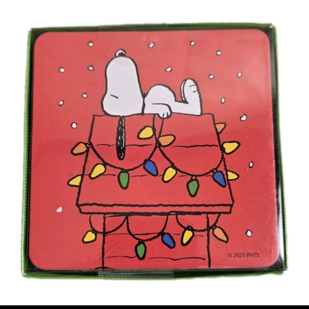 Peanuts Snoopy & Friends Collectible  Christmas Coasters Cork Backing Set Of 4